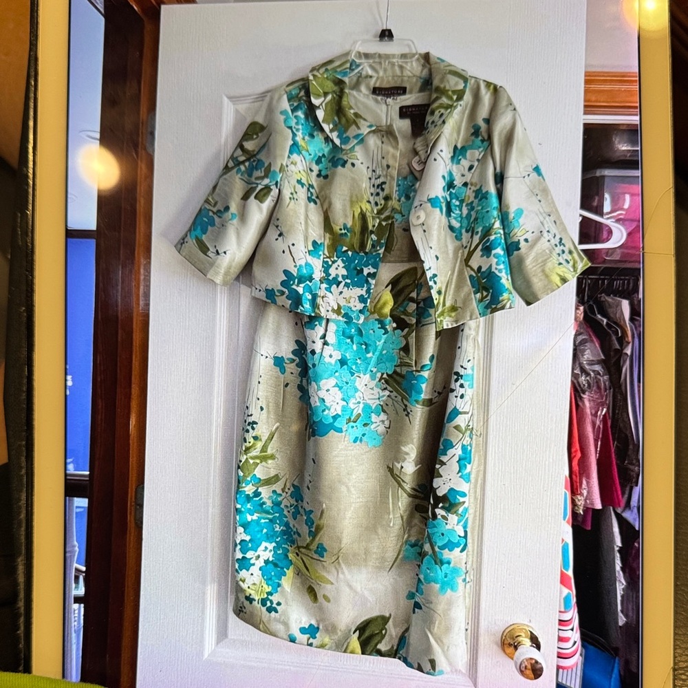 Signature by Robbie Bee Teal Floral Midi Dress with Jacket